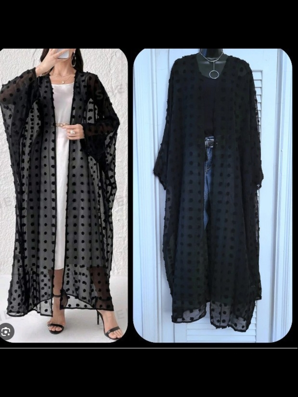 Sheer Black Polka Dot Maxi Kimono Robe -tagless